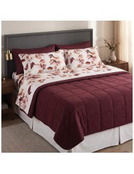 Double flannel sheet set Peony Gabel with plain white fitted sheet and frilled pillowcases