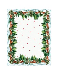 Christmas cotton tablecloth Snowy Village detail of central pattern and decorative border