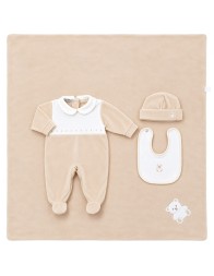 Set corredino prima uscita neonato in ciniglia CORALO corallo con tutina, copertina e accessori coordinati