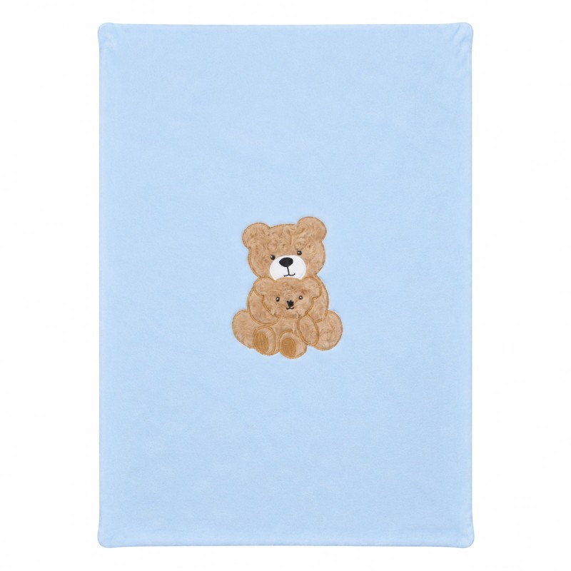 Nazareno Gabrielli baby fleece blanket, 140x100 cm, in taupe grey with two teddy bear appliqués