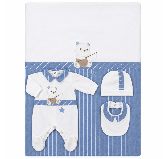 Newborn baby boy first layette set in cotton Le Chicche...