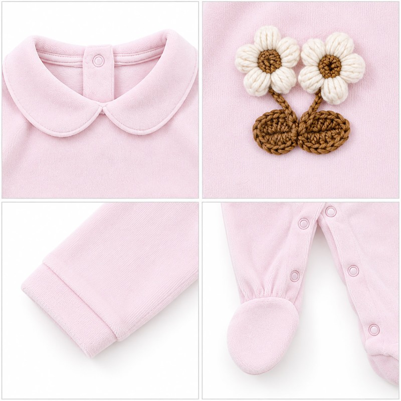 Velour Baby Girl Sleepsuit with...