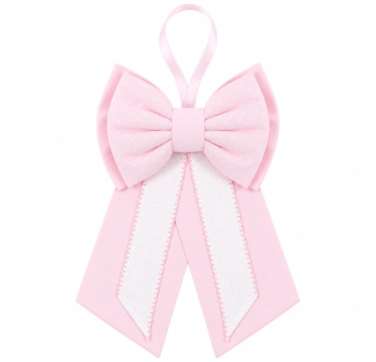 Pink baby birth bow in pure cotton with embroiderable Aida fabric, 35x38 cm