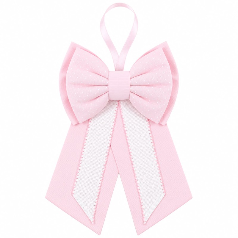 Pink baby birth bow in pure cotton with embroiderable Aida fabric, 35x38 cm