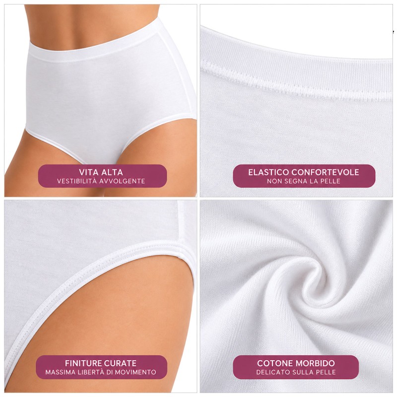Close-up of the pure cotton gusset on white Cotonella briefs with soft stretch fabric