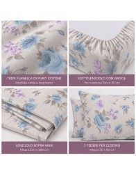 Set  lenzuola in flanella letto matrimoniale - Colonia -  Corredo Italiano