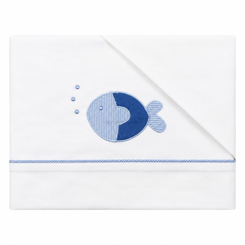 Teneri & Belli baby layette set in cotton with fish design blanket and cot sheets
