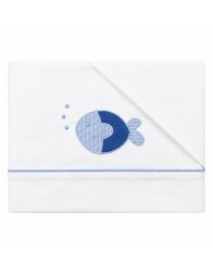 Teneri & Belli baby layette set in cotton with fish design blanket and cot sheets
