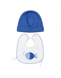 Teneri & Belli baby layette set with matching cotton hat and embroidered bib