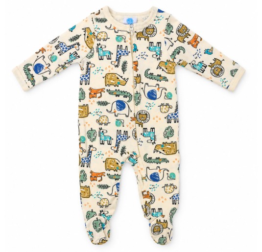 Baby On Board Jungle cotton blend zip sleepsuit with colourful animal print.