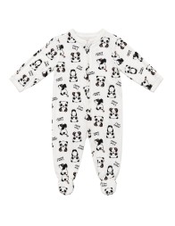 Baby On Board white zip sleepsuit with panda print and integrated feet