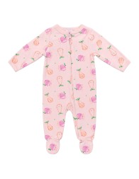 Pigiamino tutina zip Baby On Board rosa con fantasia frutta e piedini integrati