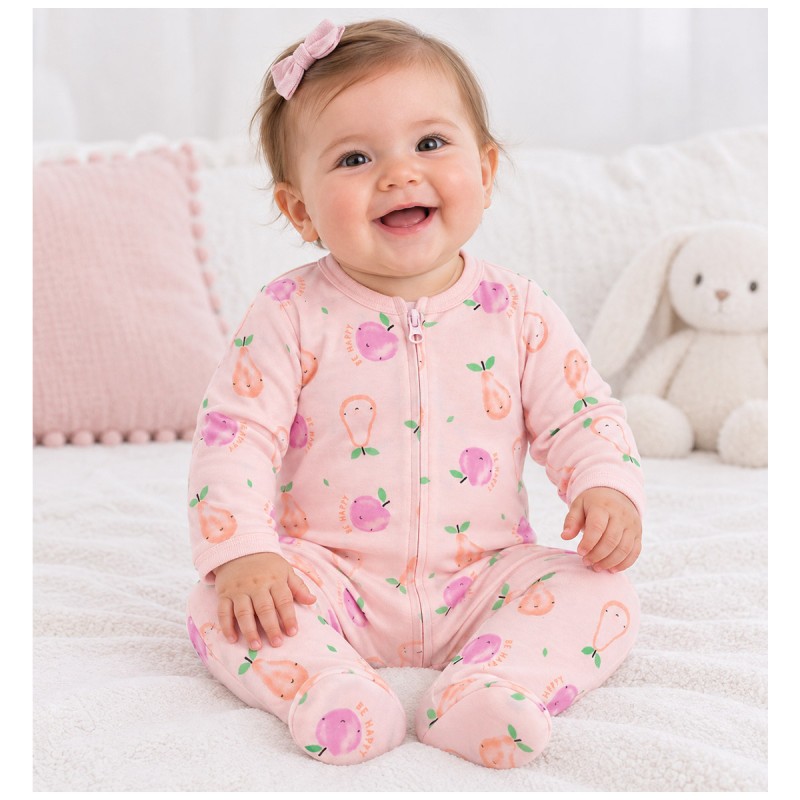 Pigiamino tutina zip baby Baby On Board con maniche lunghe e stampa BE HAPPY