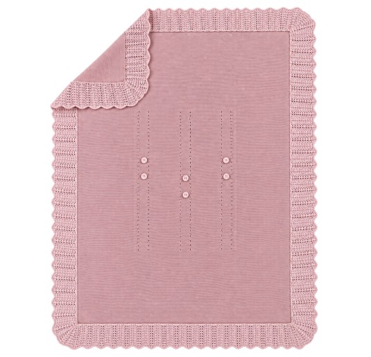 Copertina scialle neonato Stella in pura lana rosa marsala con bordo traforato