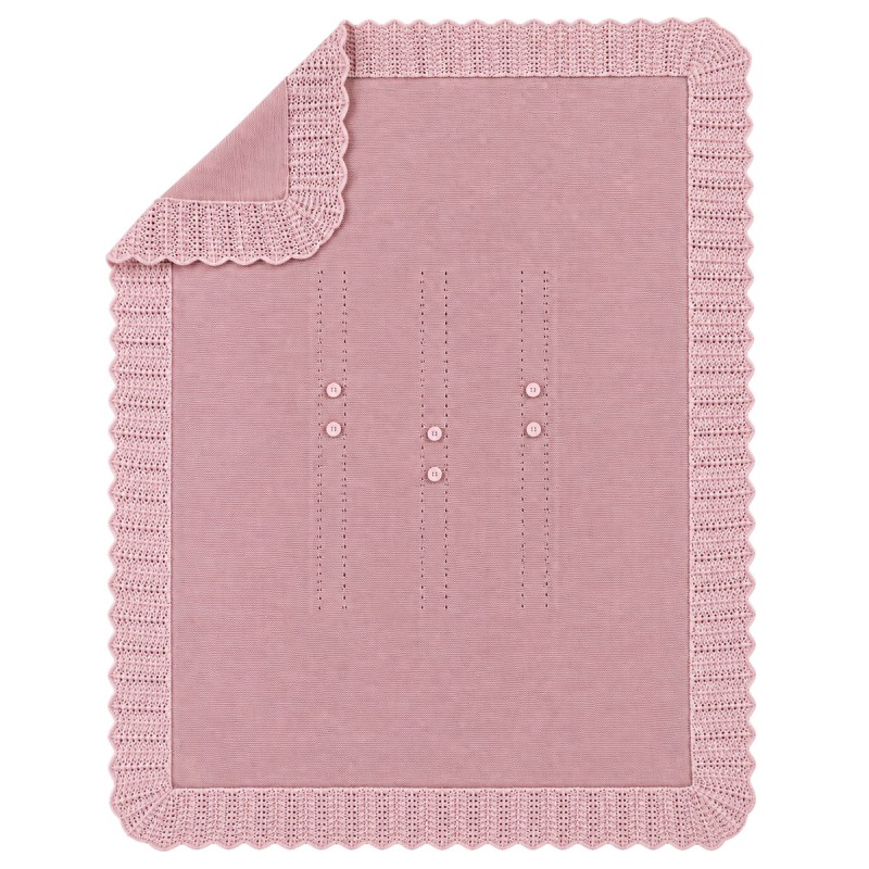 Stella newborn shawl blanket in pure wool dusty rose with openwork border