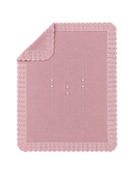 Stella newborn shawl blanket in pure wool dusty rose with openwork border