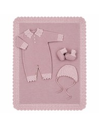 Set corredino prima uscita neonata Stella IB40 in pura lana rosa marsala