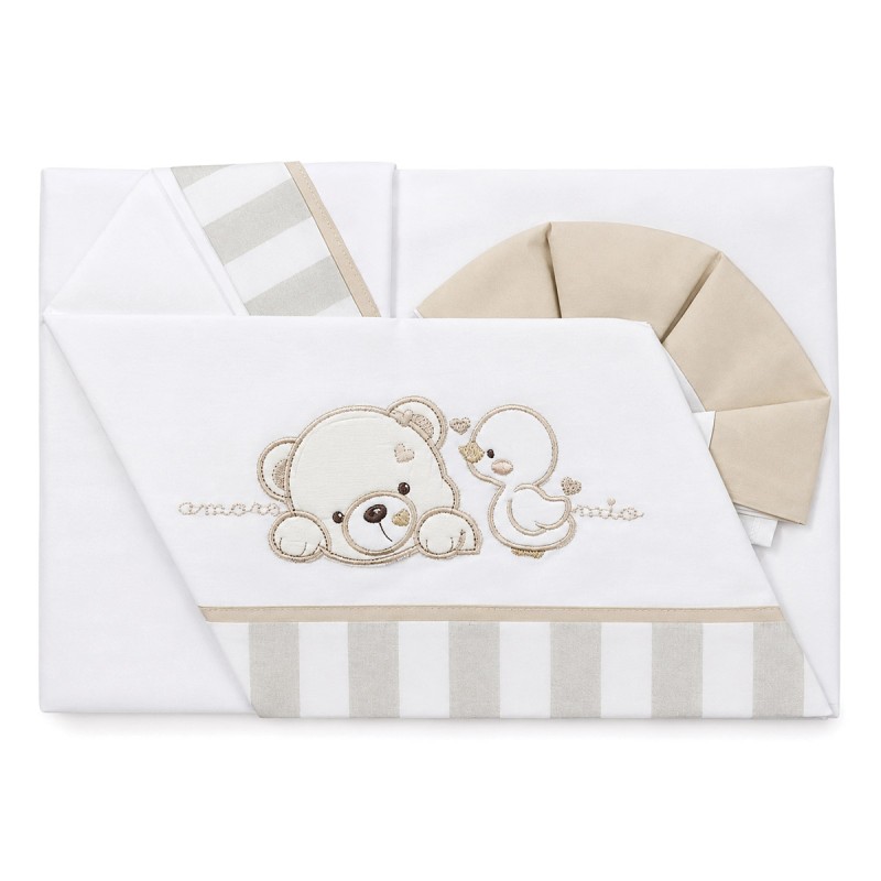 Next to Me baby bedding set in pure cotton with teddy bear and duckling embroidery