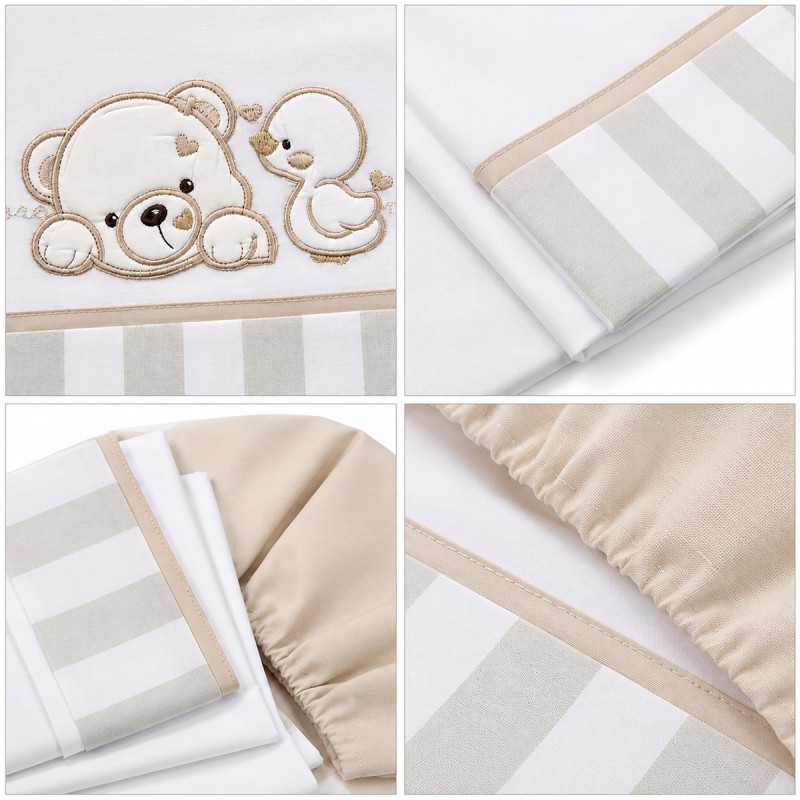 Next to Me baby bedding set for maxi cot with beige stripes and embroidery