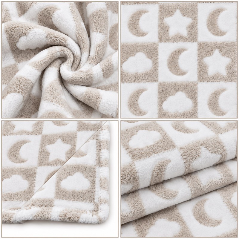 Soft pile baby cot blanket with moon and star pattern