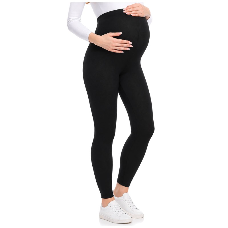 Leggings premaman in cotone nero con fascia elasticizzata