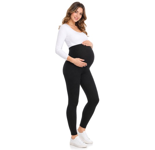 Black maternity leggings in stretch cotton with elasticated waistband 2