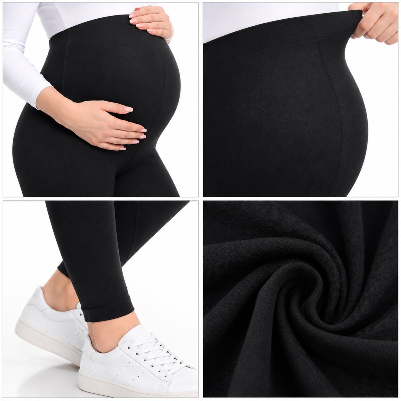 Leggings premaman neri per gravidanza in cotone ed elastan
