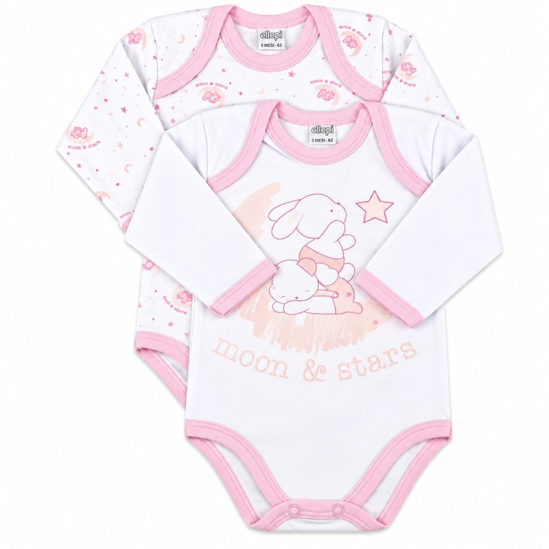 Body neonato manica lunga caldo cotone Ellepi - set 2 azzurro e rosa