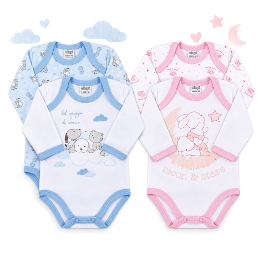 Long-sleeve baby bodysuits warm cotton Ellepi - 2-piece set in blue and pink
