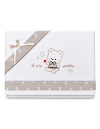 Cot and pram flannel sheets with Il mio orsetto embroidery