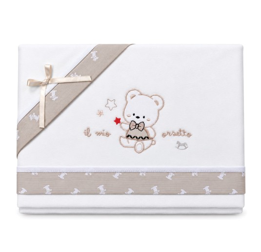 Mio Piccolo flannel cot sheet set with embroidered teddy bear