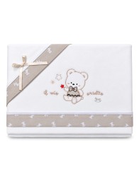 Mio Piccolo flannel cot sheet set with embroidered teddy bear