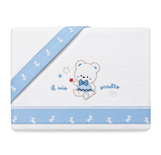 Mio Piccolo flannel cot sheet set with embroidered teddy bear 2