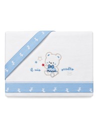 Mio Piccolo flannel cot sheet set with embroidered teddy bear