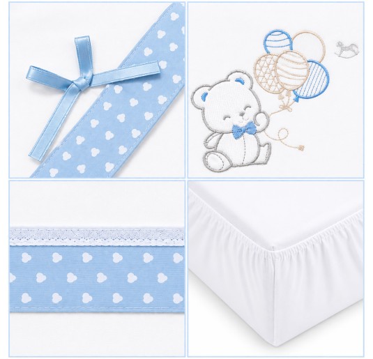 Embroidered flannel baby cot sheet set with teddy bear and balloons 2
