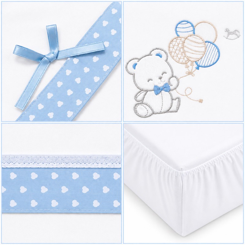 Flannel baby cot sheet set with ribbon bow and decorative trim