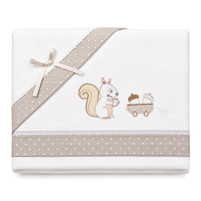 Set lenzuola lettino in flanella ricamata Mio Piccolo con scoiattolo