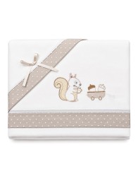 Embroidered flannel baby cot sheet set by Mio Piccolo with squirrel