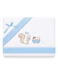 Embroidered flannel baby cot sheet set with polka-dot trim and bow