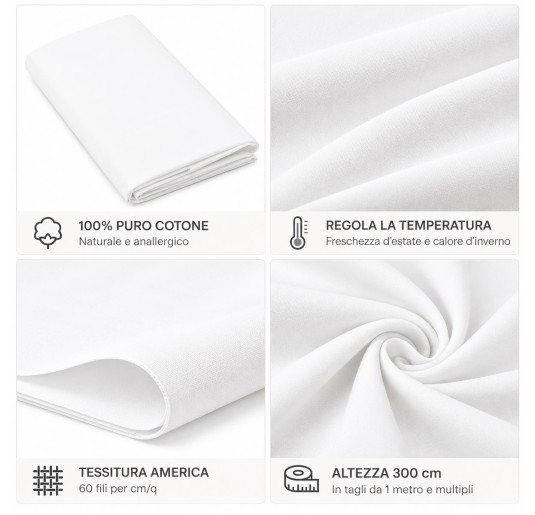 Tessuto al metraggio 100% puro cotone altezza 300 cm - Bianco 2
