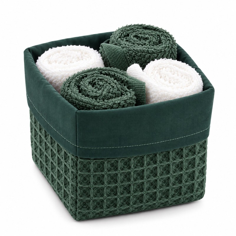 SPA bathroom basket set with four pure cotton washcloths - Green
