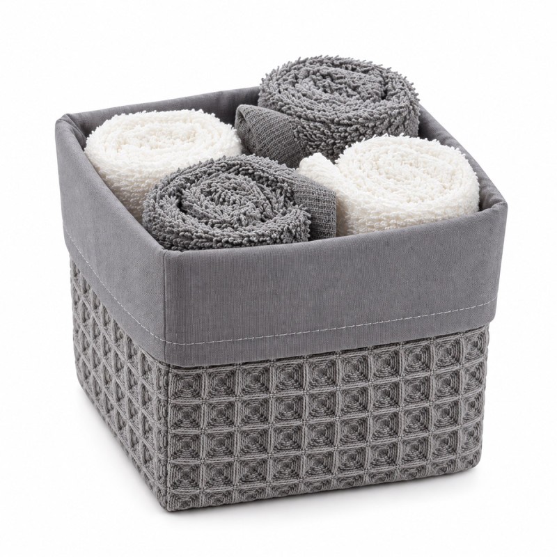 SPA bathroom basket set with four pure cotton washcloths - Grey