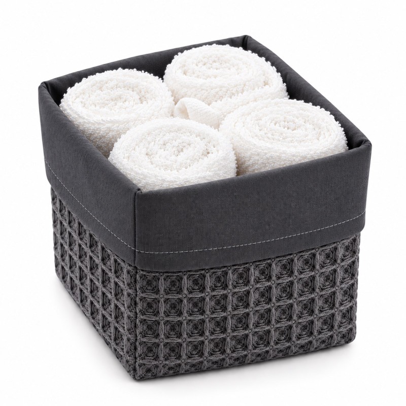 Bathroom basket set in honeycomb fabric with 30x30 cm washcloths