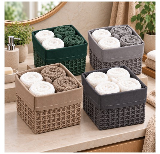 Set cestino bagno con 4 lavette in spugna 30x30 cm SPA
