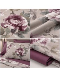 Close-up of Hillary floral cotton percale with decorative 3-flounce pillowcases by Dondi Home
