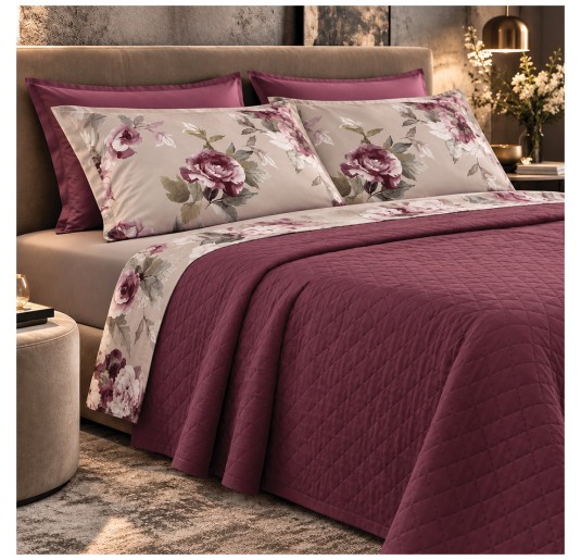 Letto matrimoniale con completo Hillary Dondi Home, lenzuolo sotto con angoli e motivo floreale