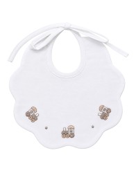 Pure Cotton Baby Bib with Train Embroidery - CI00369TT - Corredo Italiano