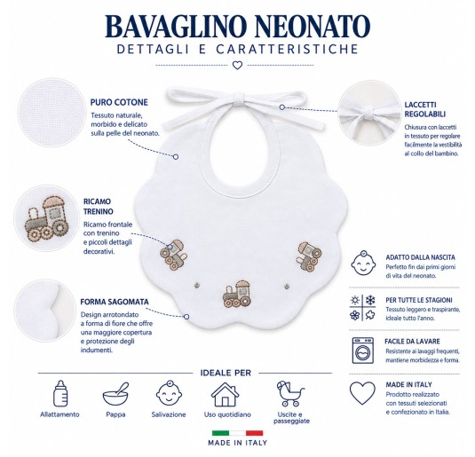 Pure Cotton Baby Bib with Train Embroidery - CI00369TT -... 2