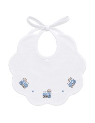 Pure Cotton Baby Bib with Train Embroidery - CI00369AZ - Corredo Italiano