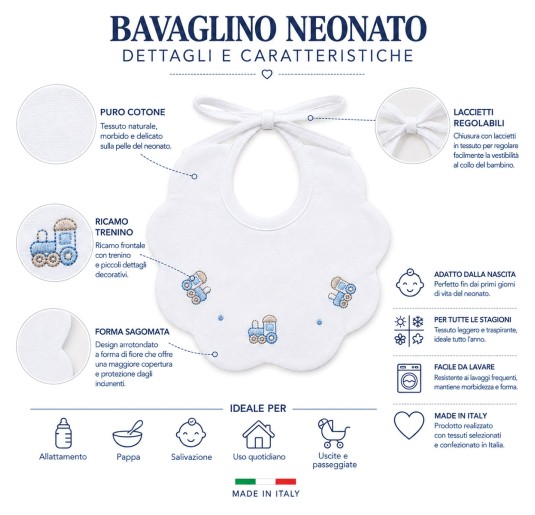 Pure Cotton Baby Bib with Train Embroidery - CI00369AZ -... 2